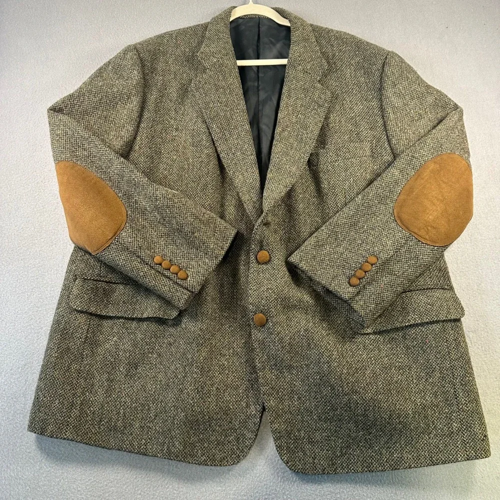 Astor & Black Harris Tweed Blazer Mens Brown Wool Sport Coat Elbow Patches 51